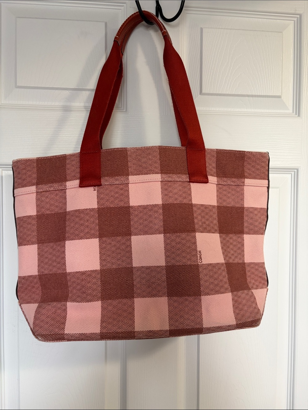 Coach Red and Pink Checkered Tote - Picture 11 of 13